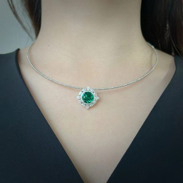 18K White Gold Lab grown Emerald Ring And Pendant For Two Uses - Image 5