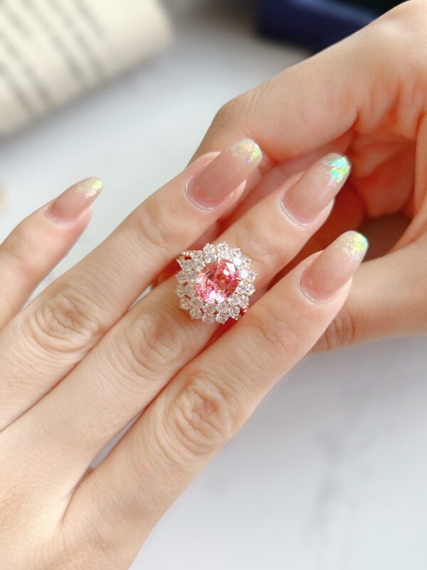 Super Dreamy 18K Lab Grown Padparadscha Lotus Ring - Image 4