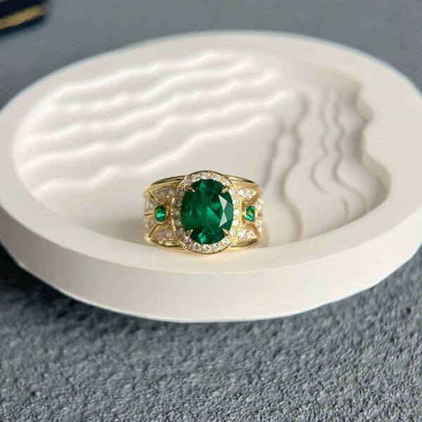 Heavy Gold  Oval Lab-Grown Emerald Ring