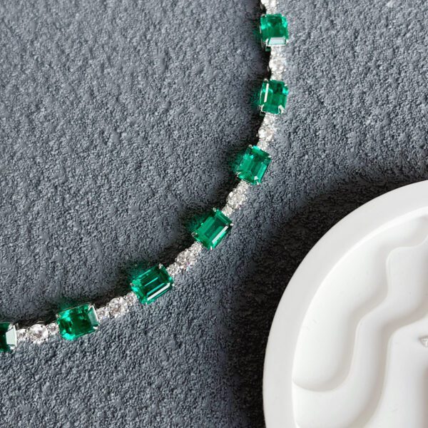Green Elf, 18K Gold  Cultured Lab Grown Emerald Cut  Bracelet