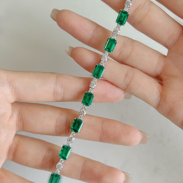 Green Elf, 18K Gold  Cultured Lab Grown Emerald Cut  Bracelet - Image 3