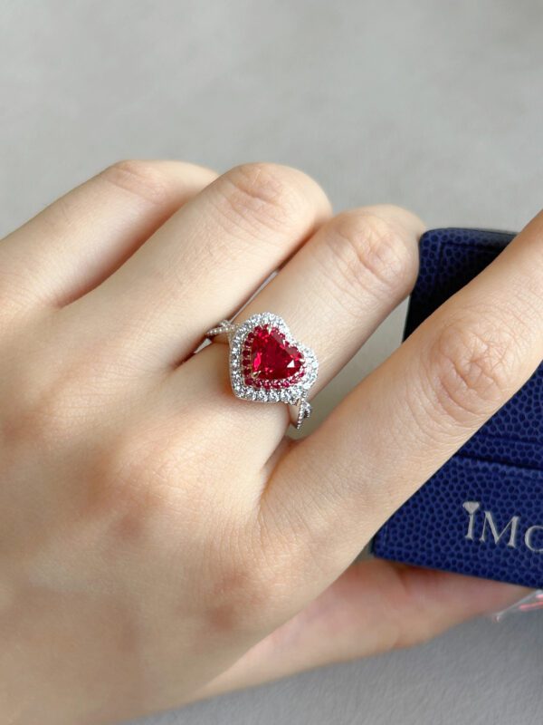 Lab Grown Ruby ​​Heart-Shaped Ring - Image 7
