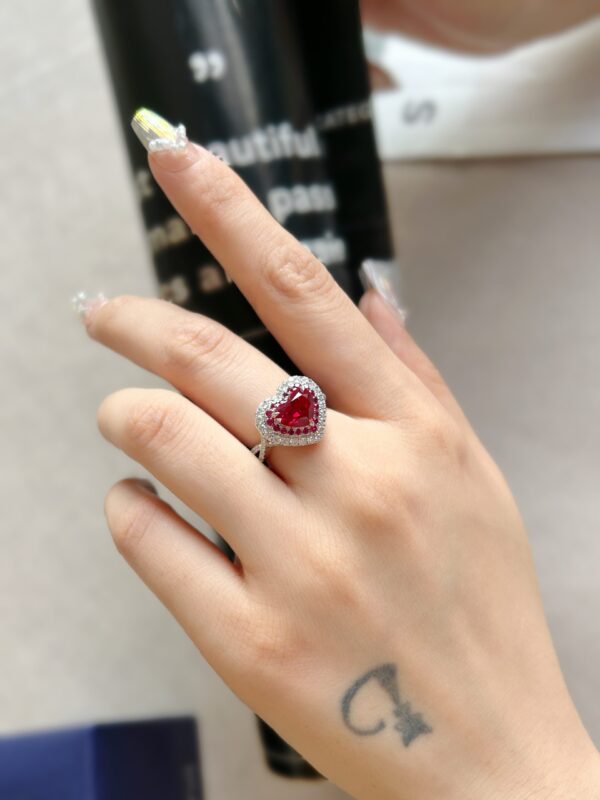 Lab Grown Ruby ​​Heart-Shaped Ring - Image 6