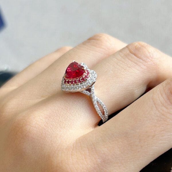 Lab Grown Ruby ​​Heart-Shaped Ring - Image 5