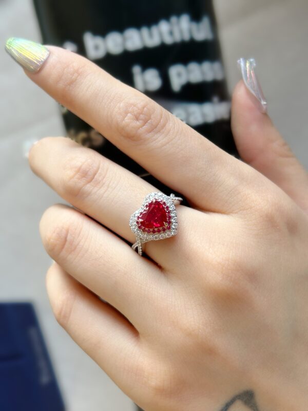 Lab Grown Ruby ​​Heart-Shaped Ring - Image 4