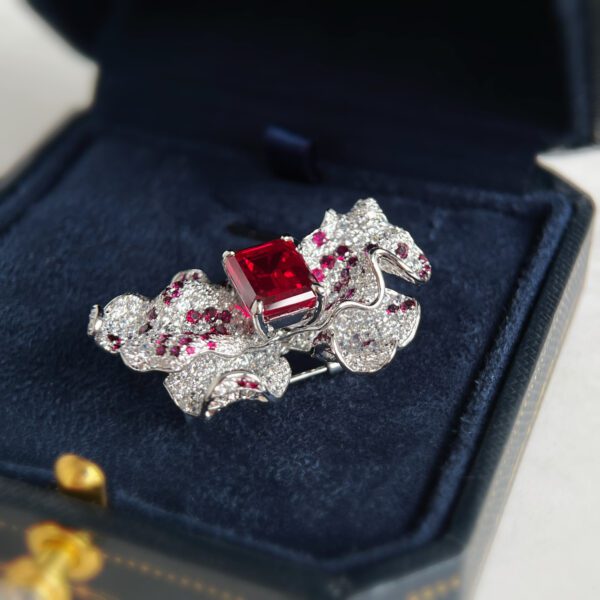 Gorgeous Flower, 18K Gold Lab Grown Ruby ​​ Brooch  Pendant Duo - Image 6