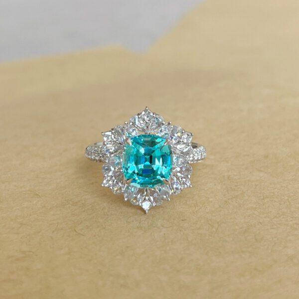 18K Artificial  Cushion-Cut Paraiba Ring - Image 4