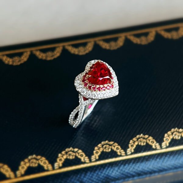 Lab Grown Ruby ​​Heart-Shaped Ring - Image 3