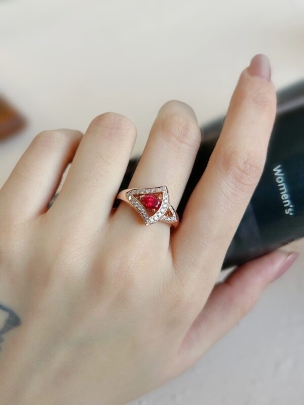 18K Rose Gold Lab Grown Ruby Teardrop Ring - Image 5
