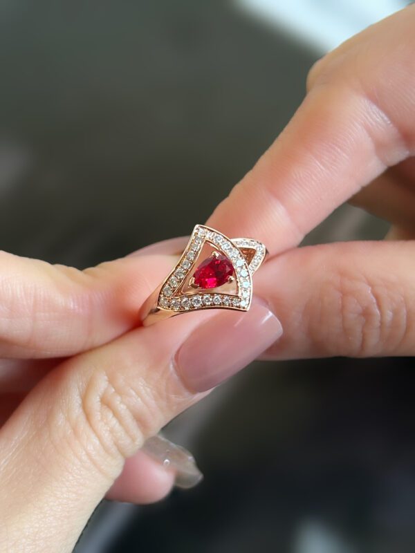 18K Rose Gold Lab Grown Ruby Teardrop Ring - Image 3
