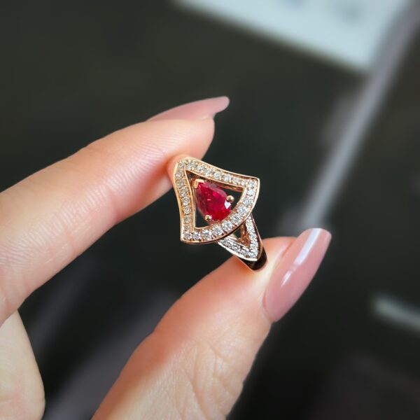 18K Rose Gold Lab Grown Ruby Teardrop Ring