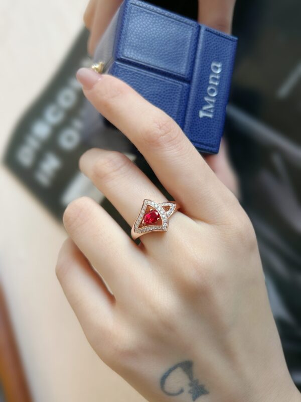 18K Rose Gold Lab Grown Ruby Teardrop Ring - Image 4