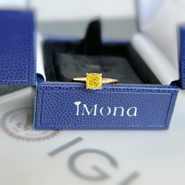 Simple And Exquisite 18K Gold Cushion-cut Lab Grown Yellow Diamond Ring - Image 3