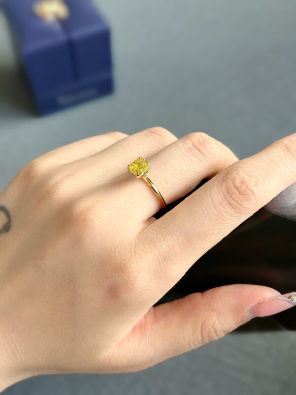 Simple And Exquisite 18K Gold Cushion-cut Lab Grown Yellow Diamond Ring - Image 10
