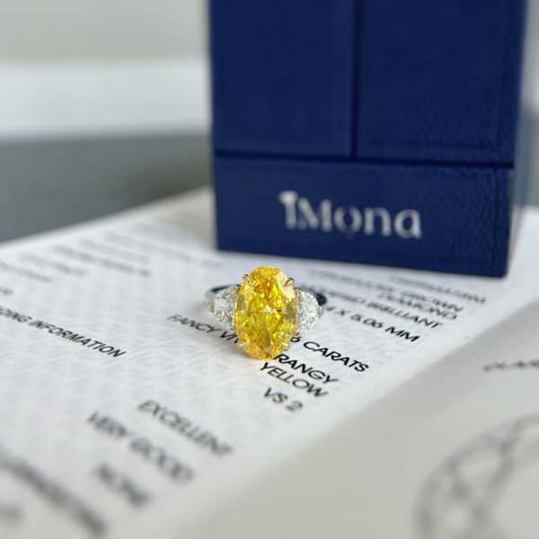 18K Gold Oval Lab Grown Yellow Diamond Ring - Image 6