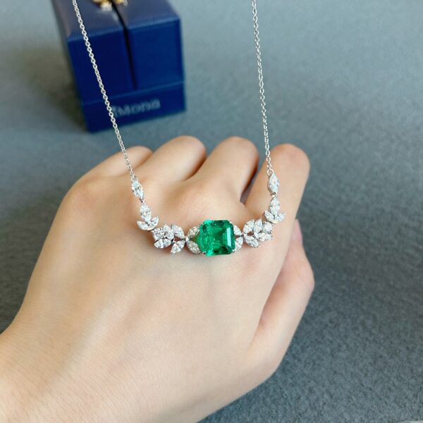 Free Wings, 18K Gold  Octagon Cut Lab-Grown Emerald Necklace