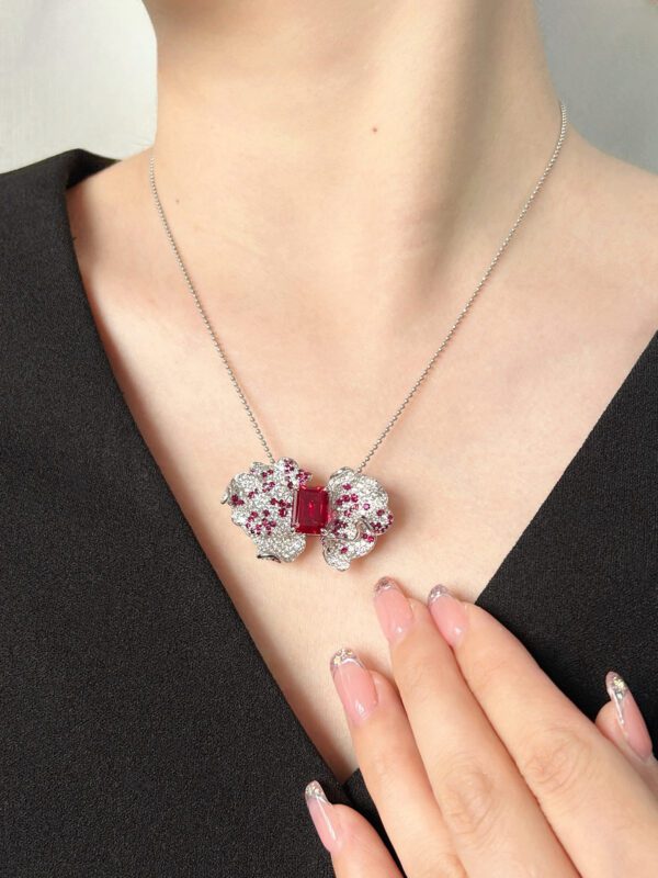Gorgeous Flower, 18K Gold Lab Grown Ruby ​​ Brooch  Pendant Duo - Image 8