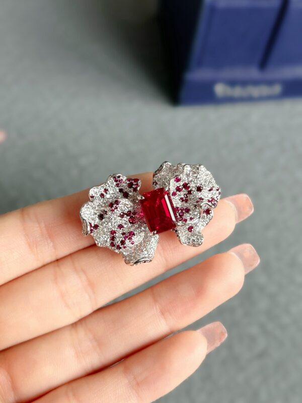 Gorgeous Flower, 18K Gold Lab Grown Ruby ​​ Brooch  Pendant Duo - Image 2