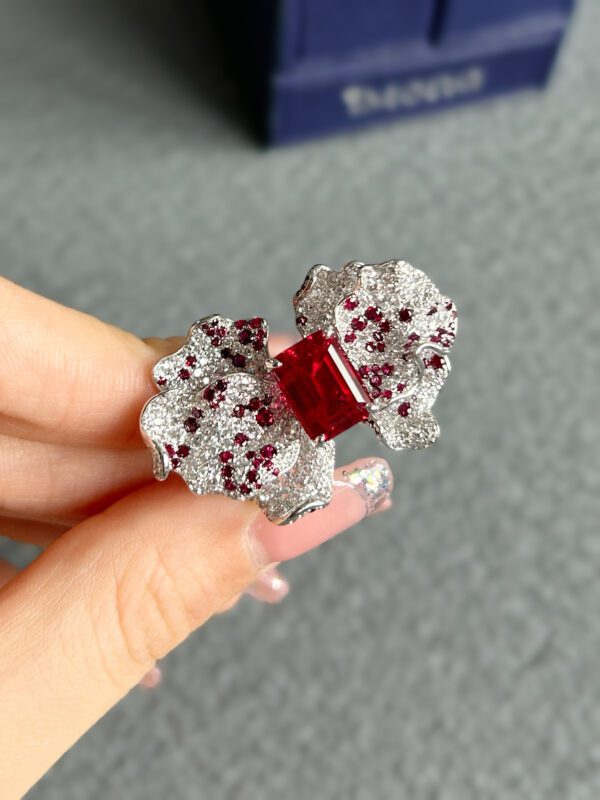 Gorgeous Flower, 18K Gold Lab Grown Ruby ​​ Brooch  Pendant Duo - Image 3