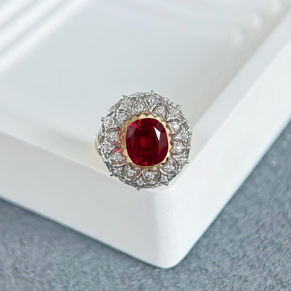 18K Gold Lab Grown Ruby ​​Flower Ring - Image 12