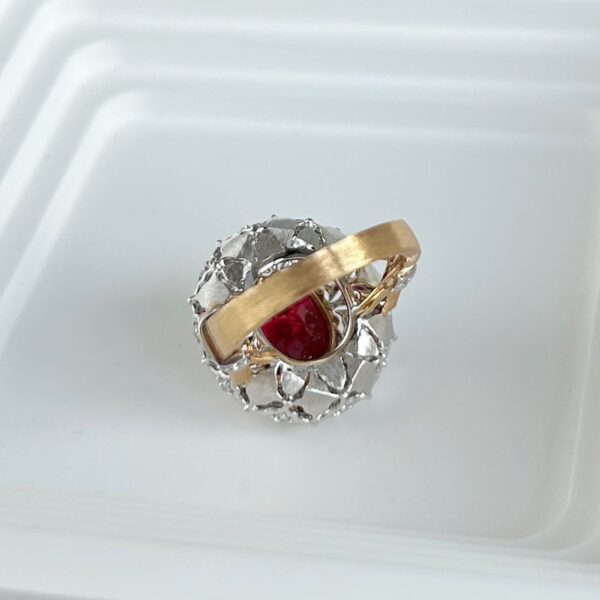 18K Gold Lab Grown Ruby ​​Flower Ring - Image 11