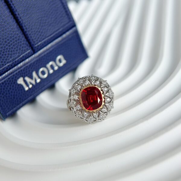 18K Gold Lab Grown Ruby ​​Flower Ring - Image 8