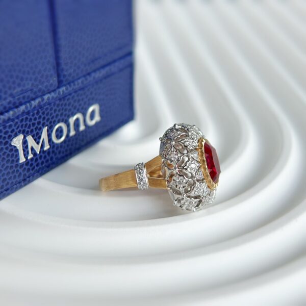 18K Gold Lab Grown Ruby ​​Flower Ring - Image 7