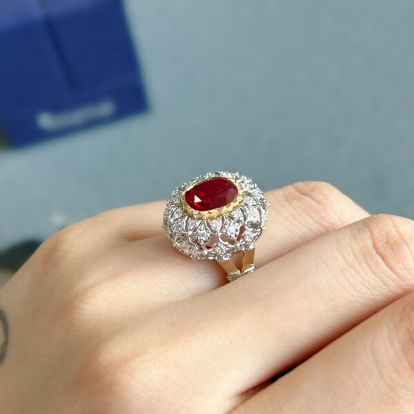 18K Gold Lab Grown Ruby ​​Flower Ring - Image 6
