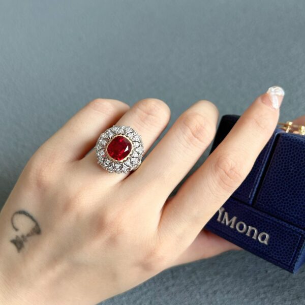 18K Gold Lab Grown Ruby ​​Flower Ring - Image 5