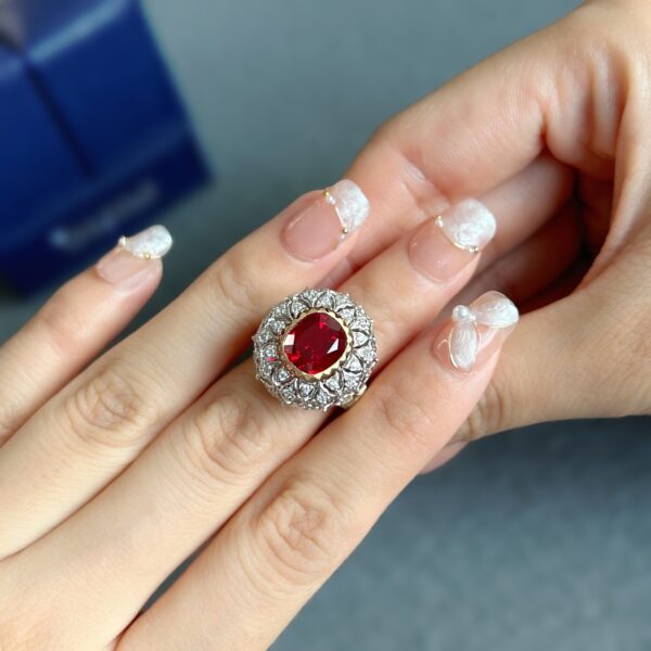 18K Gold Lab Grown Ruby ​​Flower Ring - Image 3