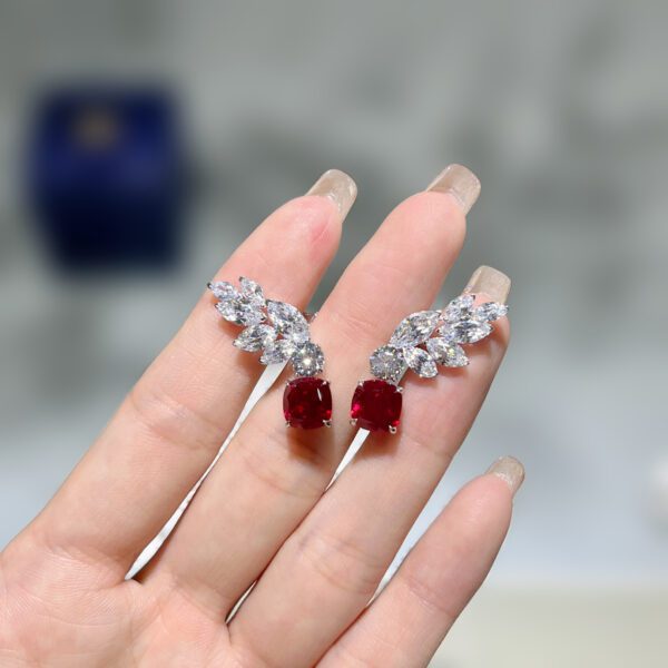 Blooming Wings,18K Gold Lab Grown Ruby and Lab Grown Diamond Earrings