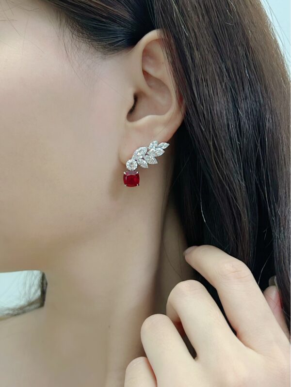 Blooming Wings,18K Gold Lab Grown Ruby and Lab Grown Diamond Earrings - Image 7