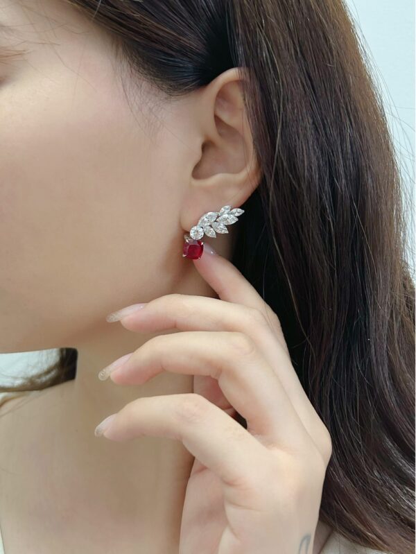 Blooming Wings,18K Gold Lab Grown Ruby and Lab Grown Diamond Earrings - Image 8