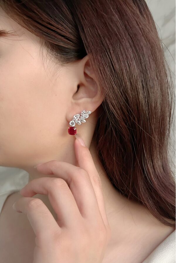 Blooming Wings,18K Gold Lab Grown Ruby and Lab Grown Diamond Earrings - Image 9