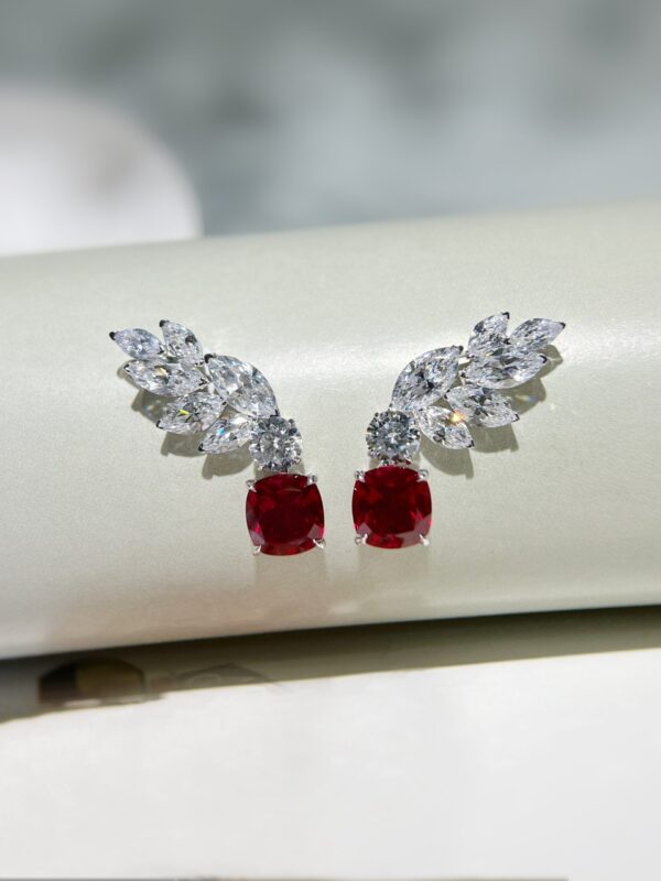 Blooming Wings,18K Gold Lab Grown Ruby and Lab Grown Diamond Earrings - Image 3