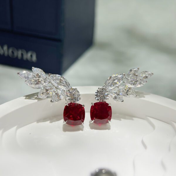 Blooming Wings,18K Gold Lab Grown Ruby and Lab Grown Diamond Earrings - Image 4
