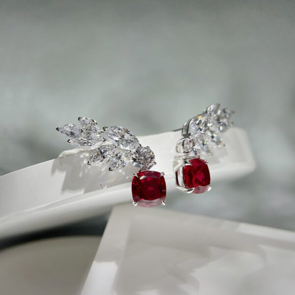Blooming Wings,18K Gold Lab Grown Ruby and Lab Grown Diamond Earrings - Image 5