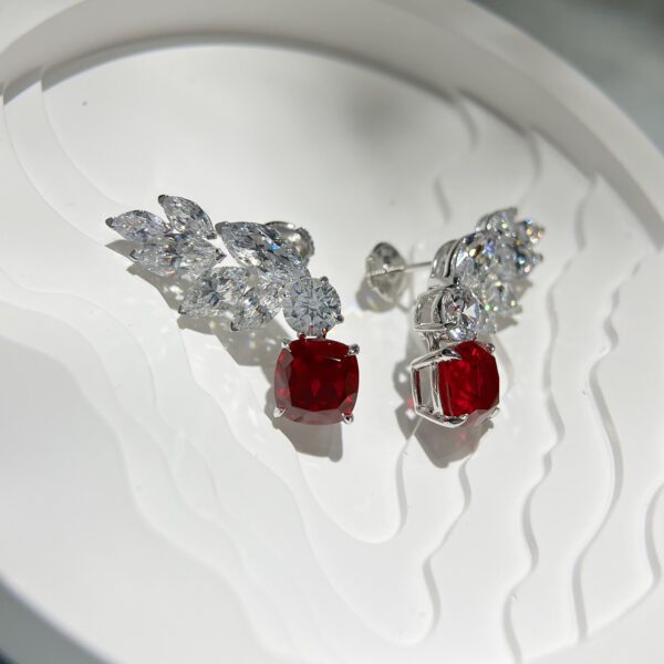 Blooming Wings,18K Gold Lab Grown Ruby and Lab Grown Diamond Earrings - Image 6