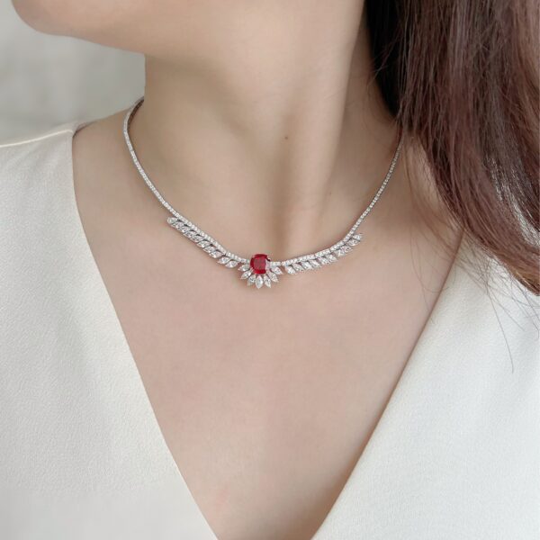 Luxurious 18K Gold Lab Grown Ruby and Lab Grown Diamond Wing Necklace - Image 6