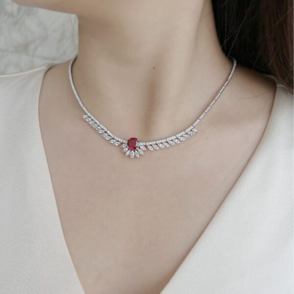 Luxurious 18K Gold Lab Grown Ruby and Lab Grown Diamond Wing Necklace - Image 7
