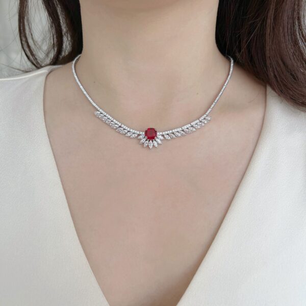 Luxurious 18K Gold Lab Grown Ruby and Lab Grown Diamond Wing Necklace - Image 8