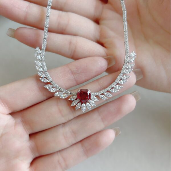 Luxurious 18K Gold Lab Grown Ruby and Lab Grown Diamond Wing Necklace - Image 9