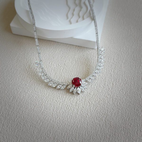 Luxurious 18K Gold Lab Grown Ruby and Lab Grown Diamond Wing Necklace