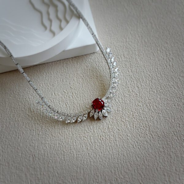 Luxurious 18K Gold Lab Grown Ruby and Lab Grown Diamond Wing Necklace - Image 3