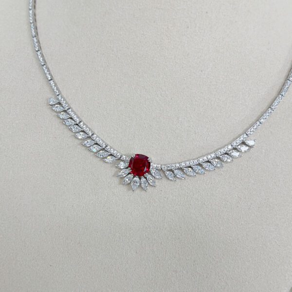 Luxurious 18K Gold Lab Grown Ruby and Lab Grown Diamond Wing Necklace - Image 4