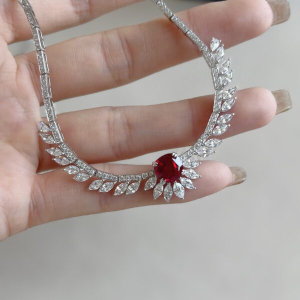Luxurious 18K Gold Lab Grown Ruby and Lab Grown Diamond Wing Necklace - Image 5