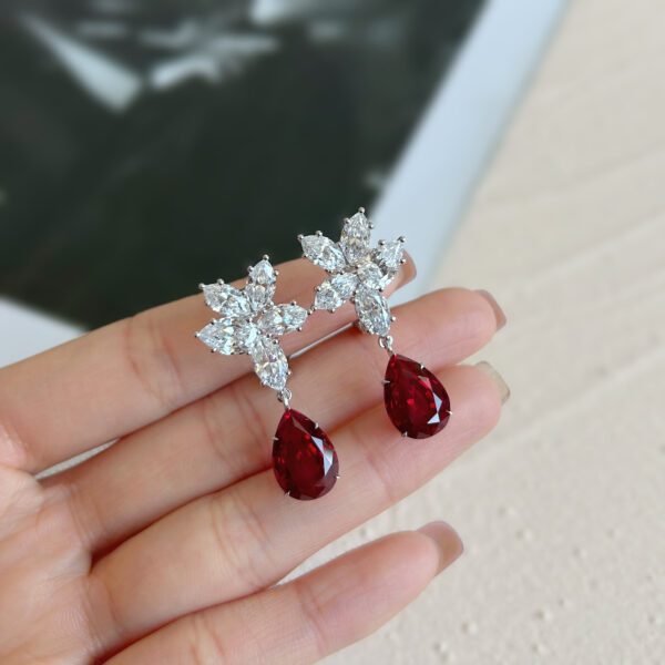 Lab  Grown  Ruby Earrings with Pear-Shape Cutting - Image 2