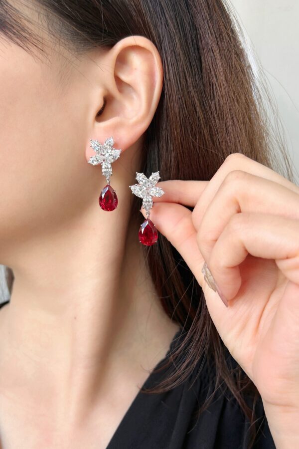 Lab  Grown  Ruby Earrings with Pear-Shape Cutting