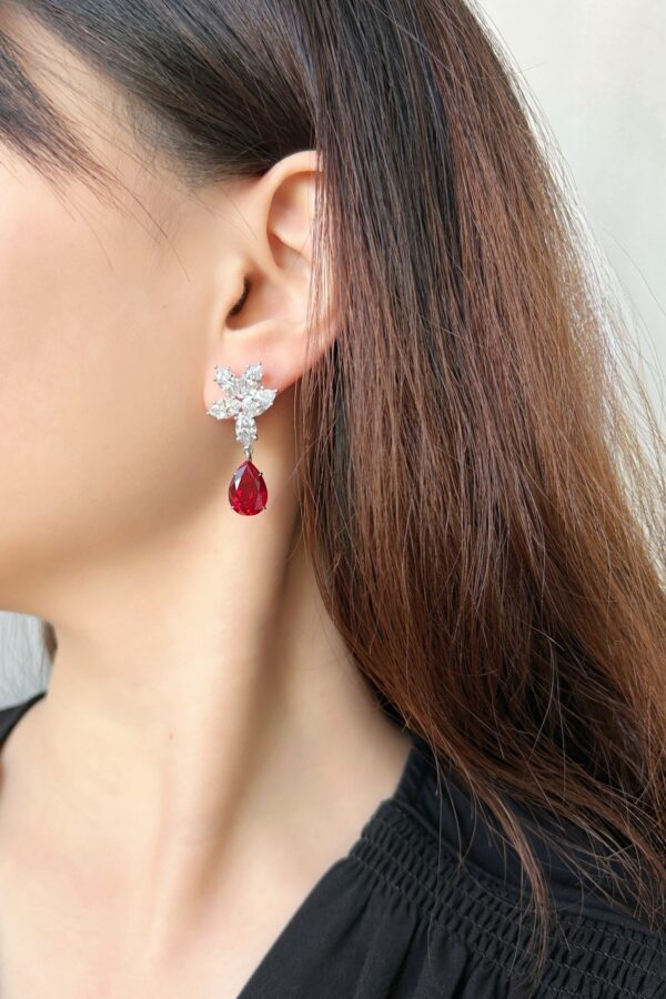 Lab  Grown  Ruby Earrings with Pear-Shape Cutting - Image 5