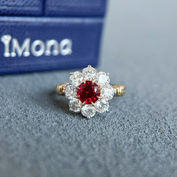 Blooming Brilliance, 18K Lab-grown Ruby Sunflower Ring